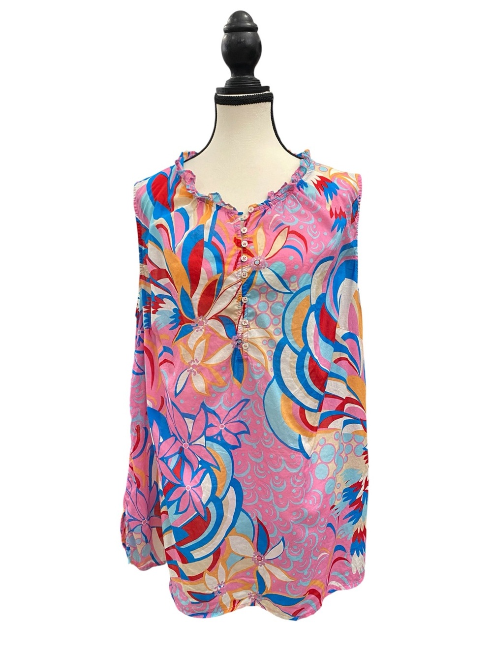 Talbots 100% Cotton Multicolor Sleeveless Floral-Print Top Size 1X